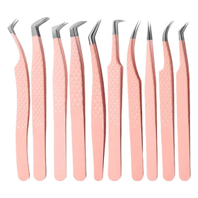 High Quality Stainless Steel Slanted Tip Pink Tweezers Extension Eyelash Grafting Tool for Makeup Wholesale
