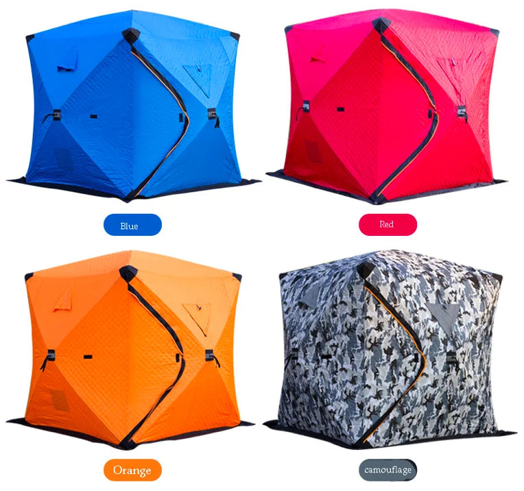 2024 Automatic Camouflage Large Square Winter Ice Fishing Tent Waterproof Pop-up Camping Shelter Made of Cotton Fiberglass Poles
