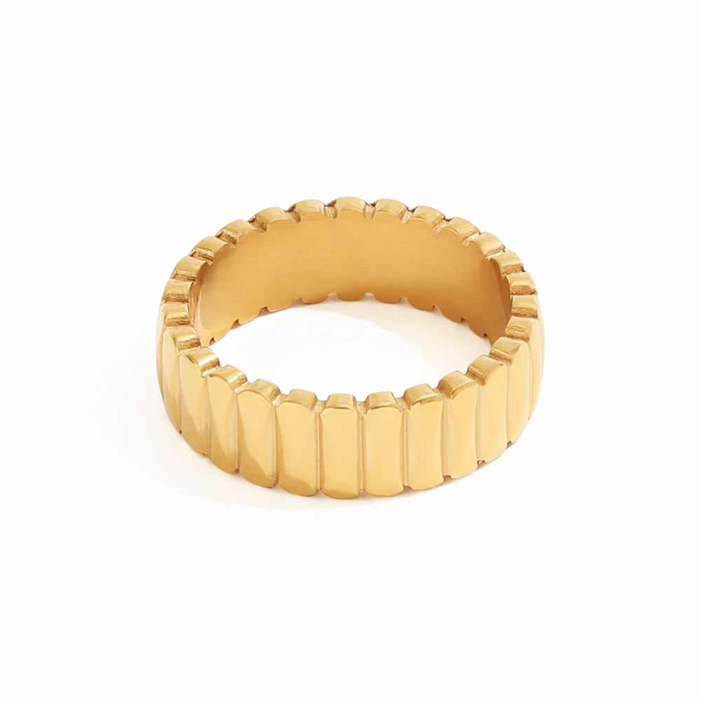 Joolim Jewelry Wholesale 18K Gold Plated Stainless Steel Croissant Gear Shape Rings for Women MegaBDM