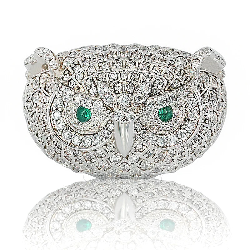 Cadermay Hiphop Owl Shape Ring Iced Cluster VVS Moissanite Sterling 925 Silver GRA Certified Pave Setting Animal Rings Men