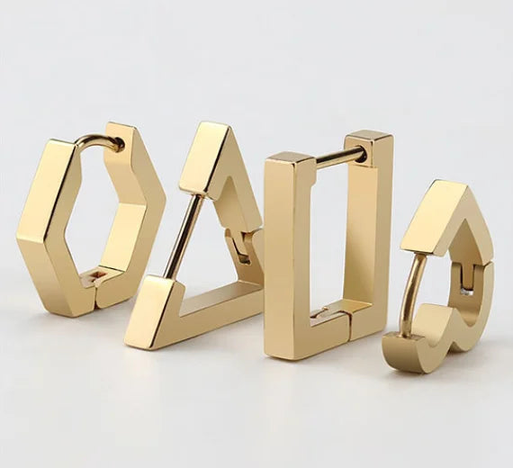Men's Stainless Steel Fashion Earrings Hexagon Heart Star Geometric Huggie Square Triangle Rectangle Rectangle Earring Jewelry