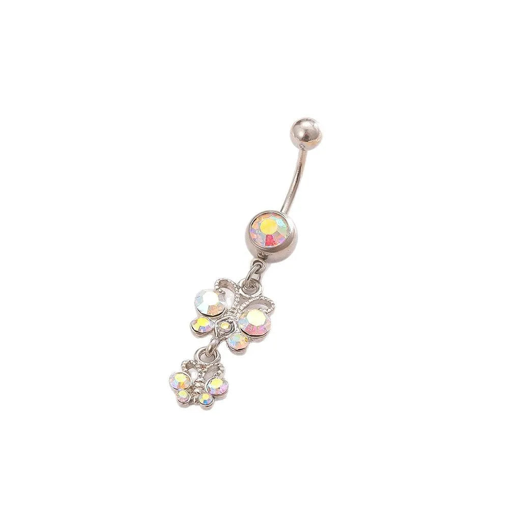 Fashion Stainless Steel AB Zircon Navel Nail Female Sexy Butterfly Abdominal Perforation Decorative Nail Piercing Jewelry