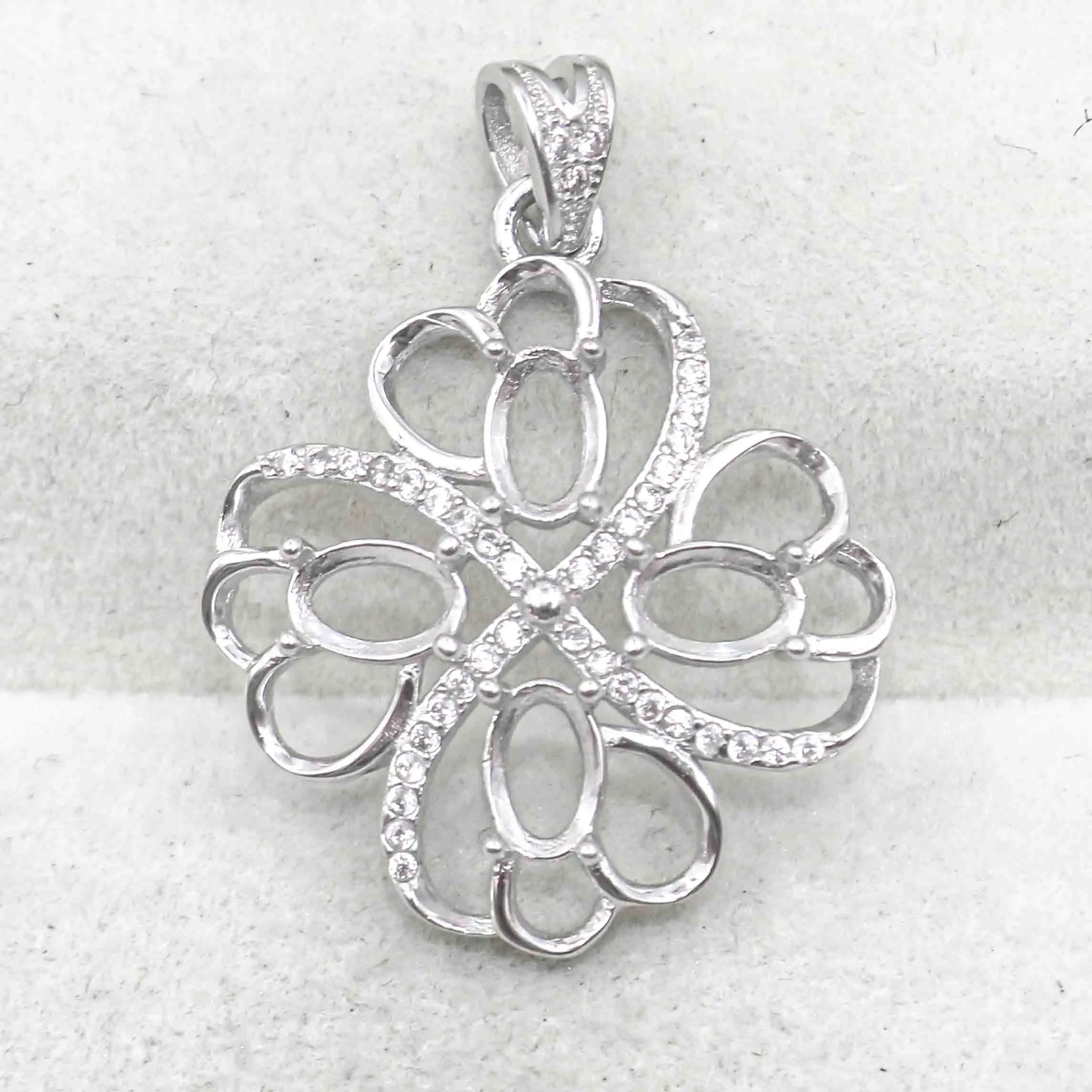 Sterling Silver 4*6/5*7mm Semi Mount Pendant Empty Frame Blank Support Setting S925 Base Hold Without Center Stone for DIY Inlay