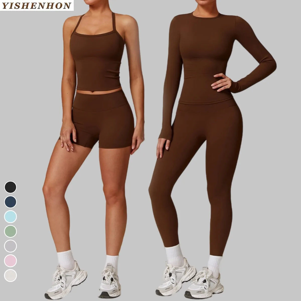 YISHENHON 2025 New Arrival Breathable Women's Tight Gym Yoga Sets Custom Long High Waist Running Sport Elastic Gym Clothes