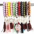 Keyring De Madera Beaded Bangle Wristlet Bracelet Faux Leather Tassel Keychain Bracelet Holder for Women Ladies