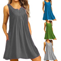 Casual Solid Pockets T Shirt Dress Vestidos New 2024 Comfortable Women's Plain V Neck Short Sleeve Summer Loose Mini Silk Milk