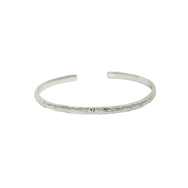 VIANRLA 925 Sterling Silver Fashion Jewelry Open Ring Bracelets Simple Irregular Bangles for Girl Jewelry