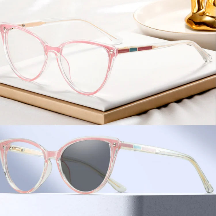 82170 Fashion Phootgrey Retro Women Photochromic Anti Blue Light Blocking Glasses Color Changing Cat Eye TR90 Computer Glasses