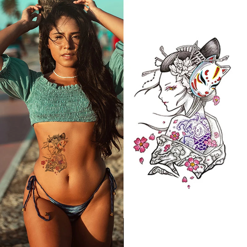 Easy to Apply Beautiful Naked Women Sexy Geisha Water Proof Tattoo Temporary Stickers