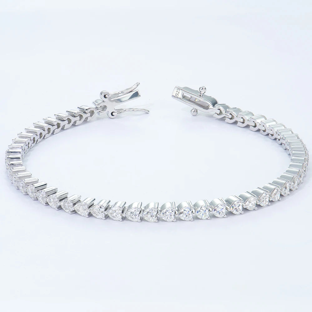 Fashion Iced Out 925 Silver 3*3mm Heart Shape DEF Mossanite Diamond Tennis Bracelet Fashion Jewelry for Party for Wedding