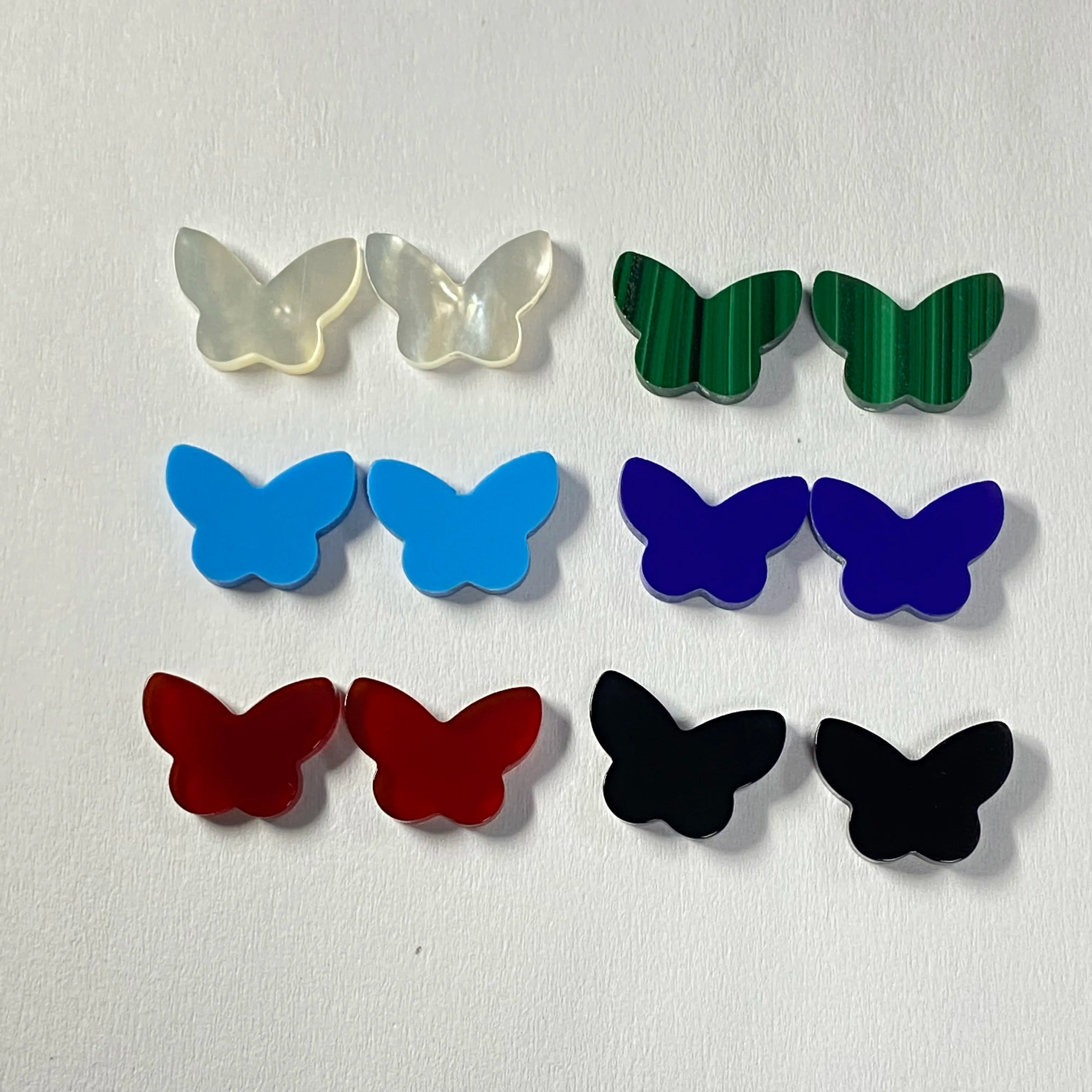 HQ GEMS MOP 9.6x13.2mm Butterfly Shape Natural Red Agate Black Onyx Green Malachite Synthetic Turquoise Lapis