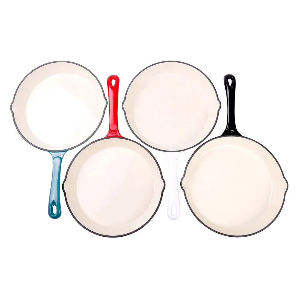 Factory Wholesale Four-Piece Set of Colourful Round Enameled Non-Stick Cast Iron Saute Pans Kitchenware for Cooking