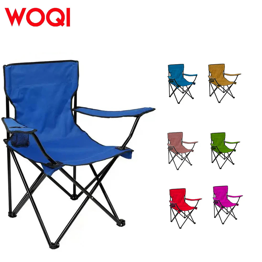 WOQI Modern Portable Folding Beach Chair with Armrest Cup Holder Solid Wood Design for Outdoor Camping