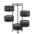 Household Five-layer Circular Rotating Multi-functional Metal Storage Rack with Removable Guardrail for Bathroom Food Storage