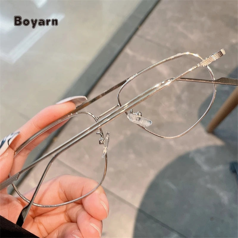 Boyarn Hot Selling Stylish Personality Eyeglasses Metal Temple Eyewear Optical Frames Glasses Black Men Women Shades