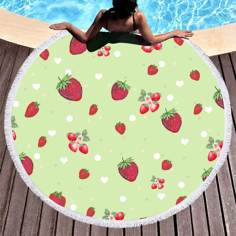 Print on Demand New Microfiber Round Blanket Printed Tassel Beach Blanket Fruit Beach Towels Bath Towel Yoga Mat