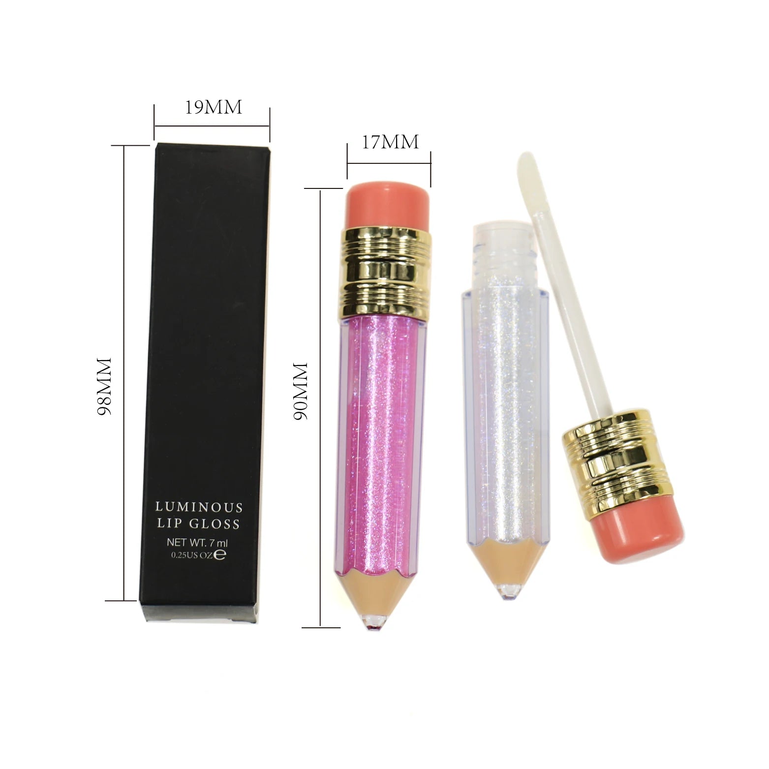 2020 Low Moq Cute Unique Pencil Shaped clear Lip Gloss Tube Packaging Tubes Liquid Lipstick Container With Brush Wands for Kids