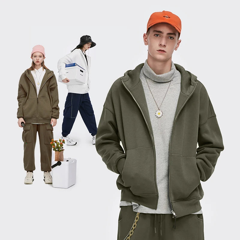 QUICKSHOW Stock 350 GSM Men Fleece Wholesale Zipper Hoodie Jacket Blank Winter Oversized Mens Hoodies Sweatshirts