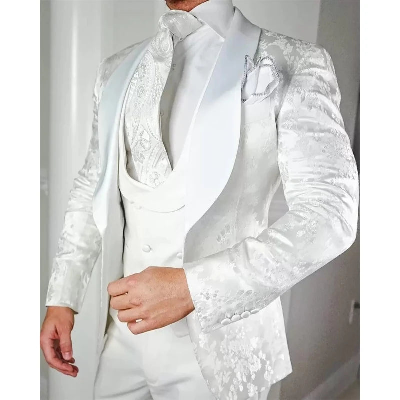 Hot Selling Groomsmen Shawl Lapel Groom Tuxedos One Button Men Suits Wedding/Prom/Dinner Best Man Blazer ( Jacket+Pants+Vest)