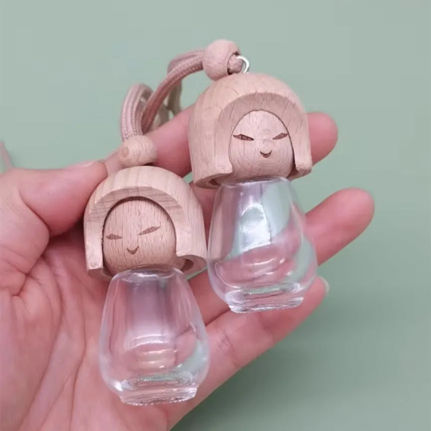 In Stock Straight Hair Perfume Glass Bottle with Wooden Lid Screw Cap Low MOQ Customizable Logo Car Pendant
