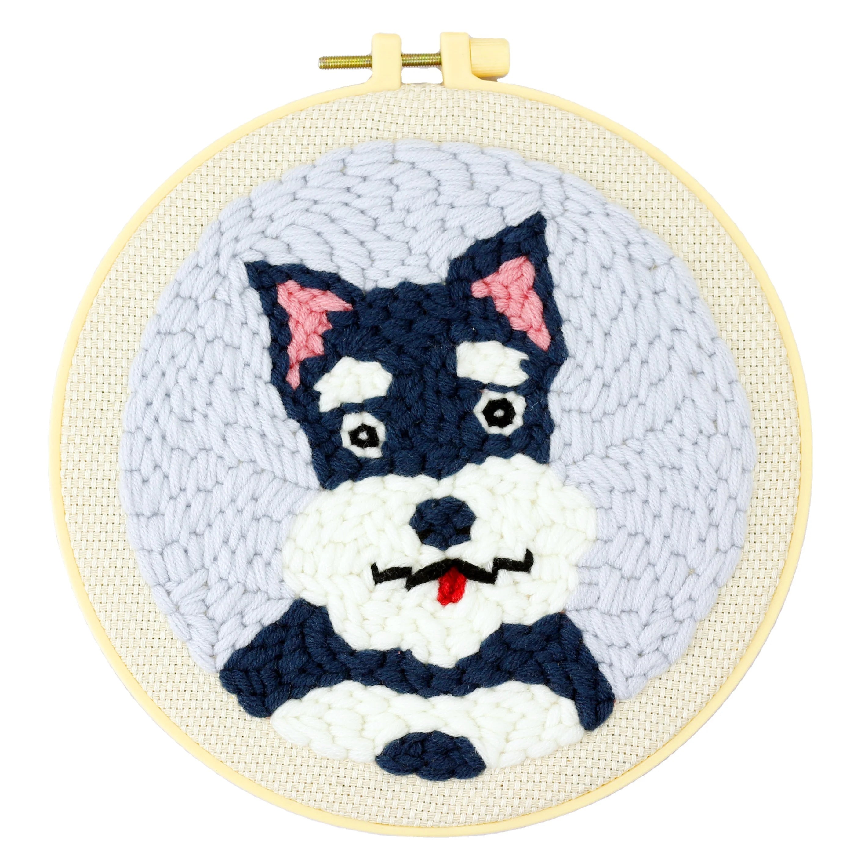 Schnauzer Embroidery Kit Gift Pre-Printed Stamped Cotton Fabric DIY Starters Cross Stitch Threader Full Punch Needle Set