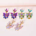 Fashion Full Diamond Inlaid Geometric Stud Earrings Long Sparkling Color Rhinestone Flower Earrings Women