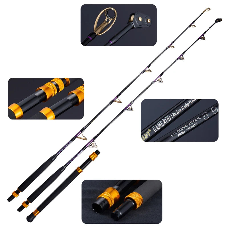 Big Game SIC Roller Guide Fishing Pole Boat Rod Straight Butt High Carbon Deep Sea Tuna Shark Trolling Fishing Rod