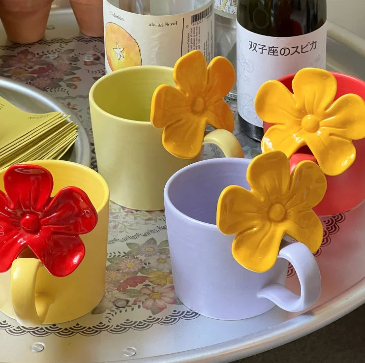 Nordic Ins Ceramic Mug Flower Cup Korean Ceramic Handmade Office Couple Coffee Ceramic Water Cup