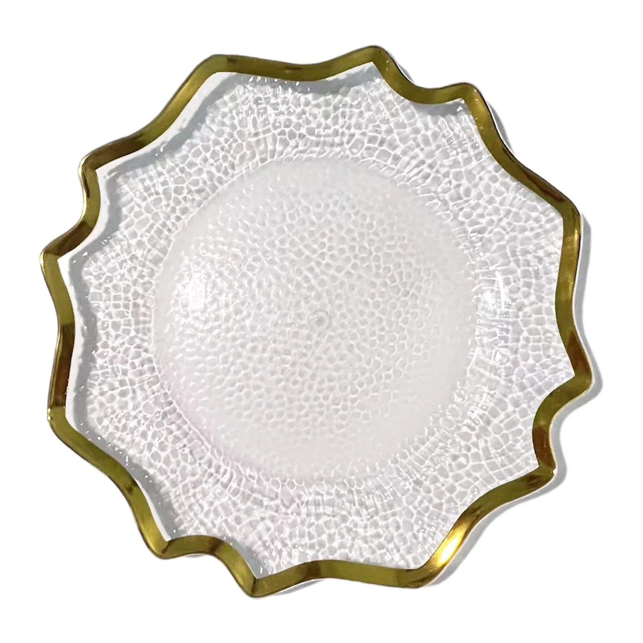 Eco-Friendly 13-Inch Sunflower Gold Floral Plastic Charger Plate Irregular Colored Rims MOQ 100pcs