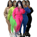 Fall Winter Track Suits for Women Casual Drop Shoulder Zipper Front Elastic Waist Two-Piece Set