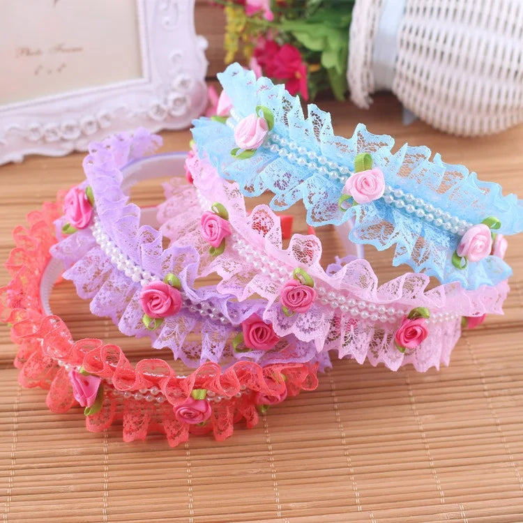 Korean Sweet Style Lace Hairband Kids Flower Hairband Girls Pearl Hairband