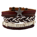 Wholesale Vintage Genuine Leather Fashion Charm Bracelets for Men Handmade Star Pentacle Design
