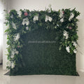 E69 Wedding Decor Green 3D Roll up Artificial Silk Rose Flower Wall Backdrop Panel Greenery Fake Milan Grass Wall with Flowers