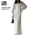 New Women Evening Dress - French Square Neck Mesh Flare Sleeve Wrap Waist Transparent Chic Party Gown (Custom OEM/ODM)