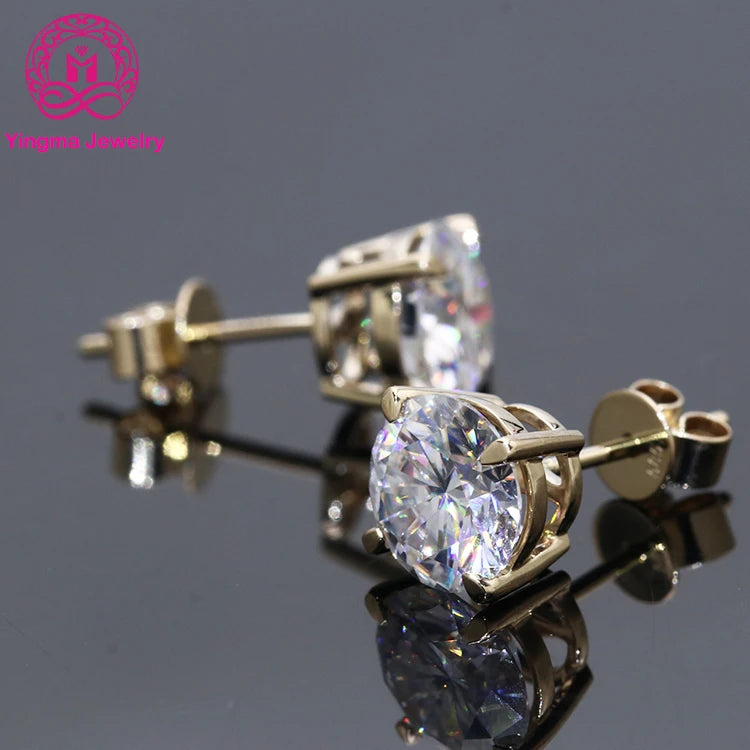 Freeshipping Pure Gold Earrings for Women 2ct 8.0mm White D Color Moissanite Earrings in Stock 18k Gold Earrings