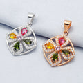 Wholesale 925 Silver Pink Colorful Square Shaped New Fashion Jewelry Necklaces for Women with Zircon Flower Pendant