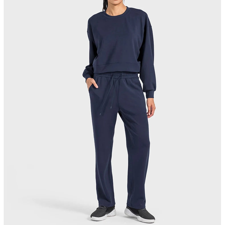 Custom Blank Fleece Pullover Oversize Hoodies Set Women Wholesale Two Piece Crop Top and Sweat Pants Set for Women
