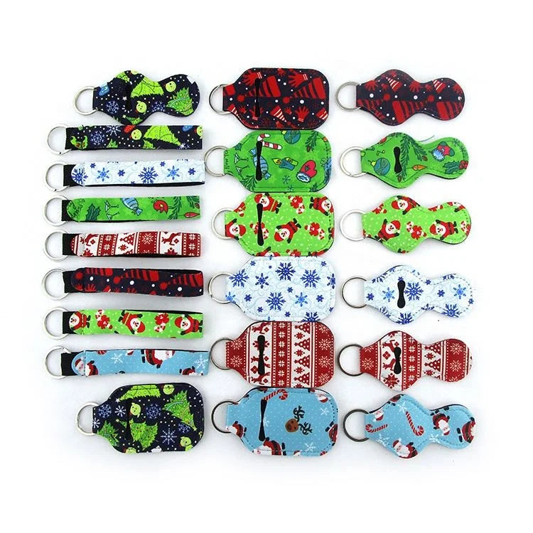 OEM Custom Logo Neoprene Foam Perfume Hands Sanitizer Bottle Set Key Chain Holder Lipstick Keychain Lip Balm Holders