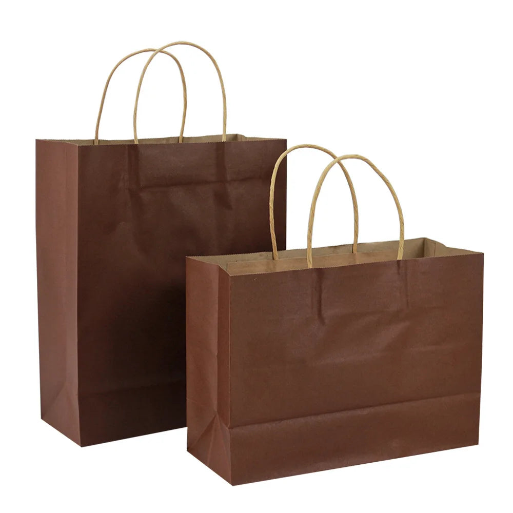 Classic Brown Kraft Paper Bags Hand Length Handles Printed Biodegradable Recyclable Customizable for Supermarket Exhibition