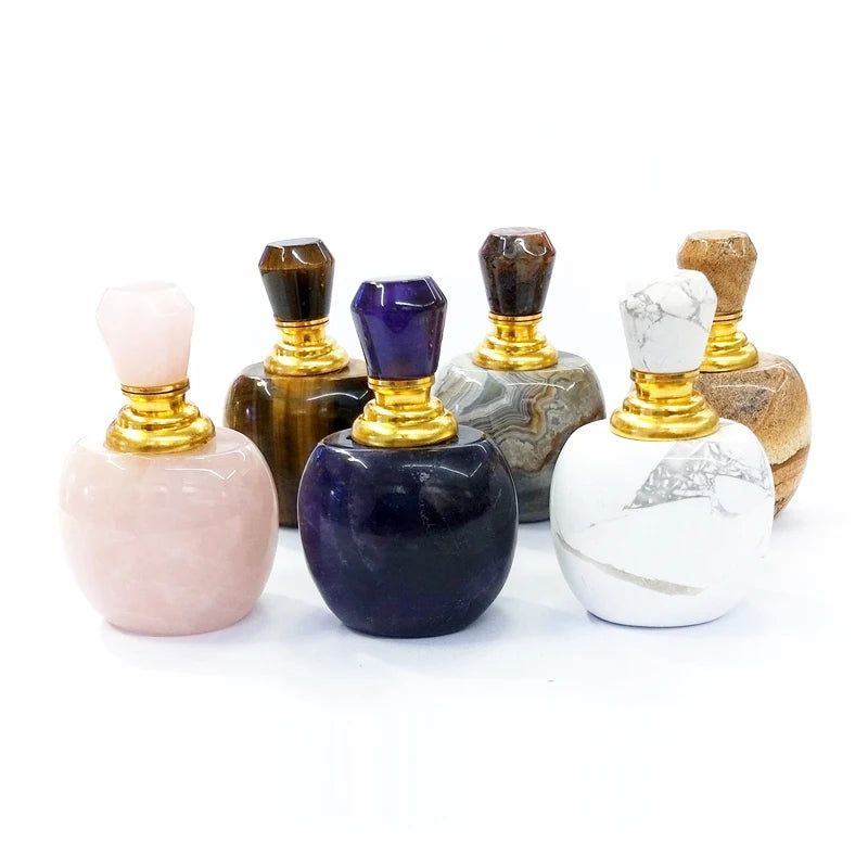 Manufacturer's Cute Gemstone Vial Diffuser Natural Rose Quartz Howlite Tiger's Eye Perfume Bottle Loose Gemstones for Jewelry