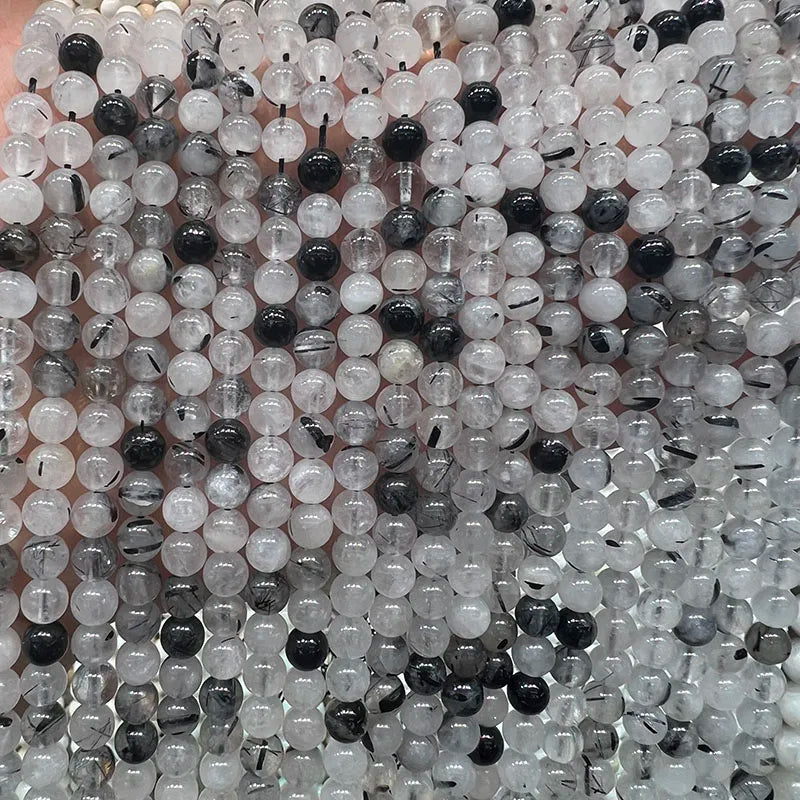 Wholesale 4/6/8/10/12mm Natural Stone Black Hair Quartz Crystal Round Loose Beads for Jewelry Making DIY Bracelet Necklace