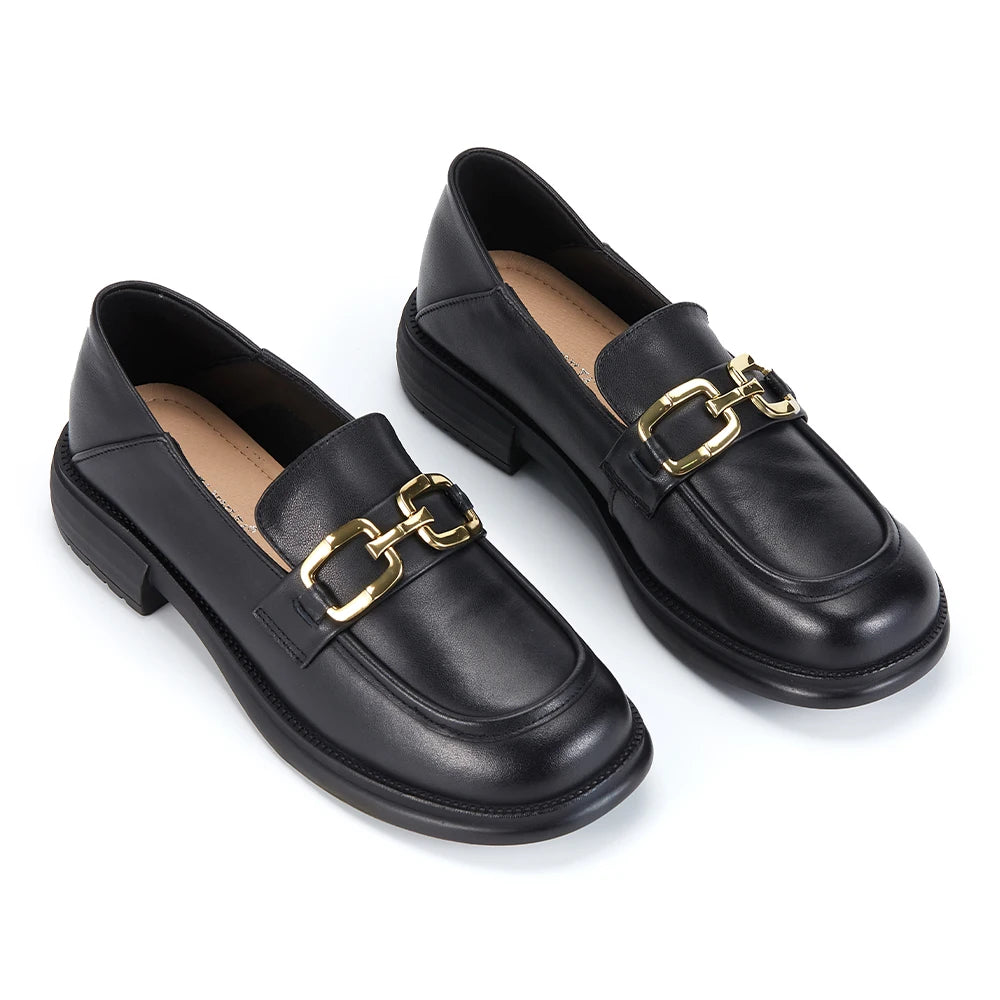 2024 New Fashion Cowhide Women's Flats Customizable Logo Durable Low-Heeled Black Loafer Shoes for Commuters Summer Breathable