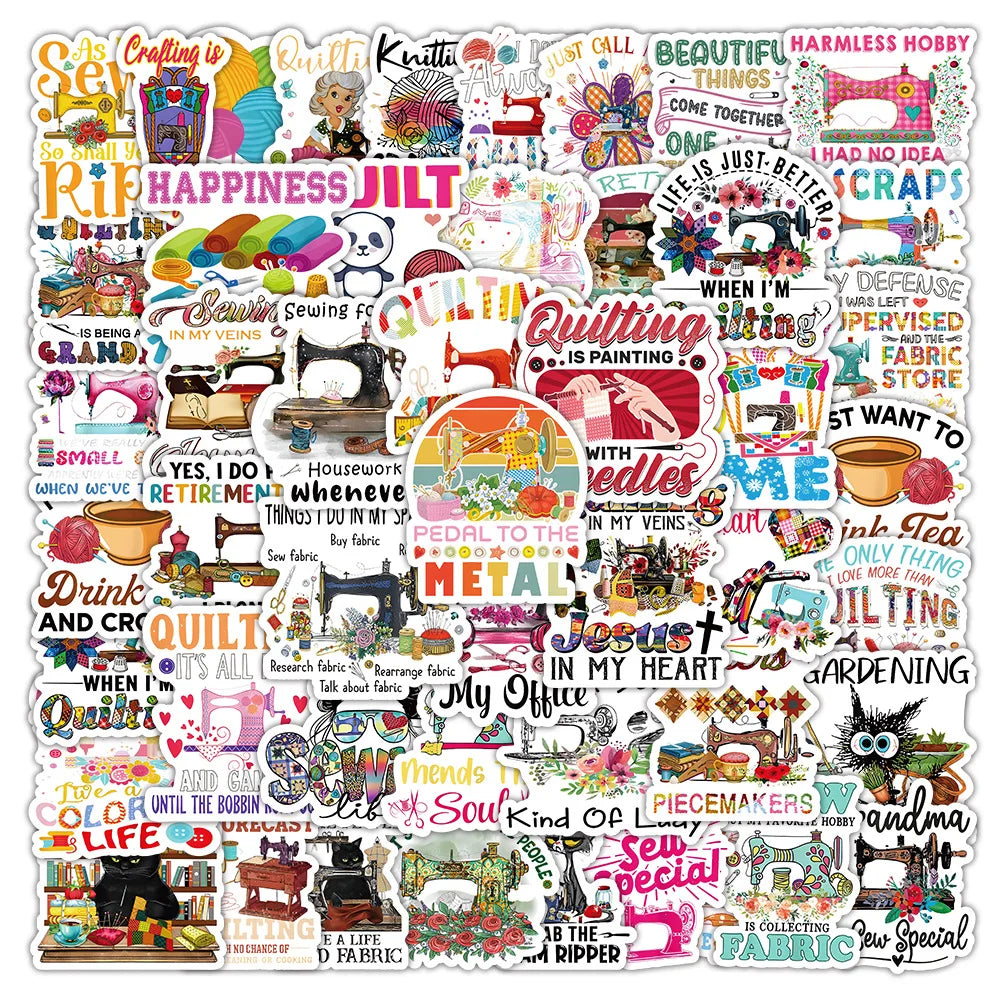 50PCS Aesthetic cartoon needle thread crochet decals sewing machine sticker