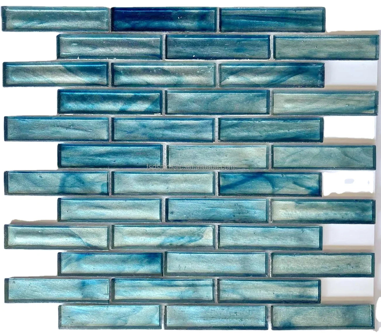 Factory Price Modern Stripe Design Glossy Interior Wall Bathroom Aqua Blue Glass Mosaic Tiles Parquet