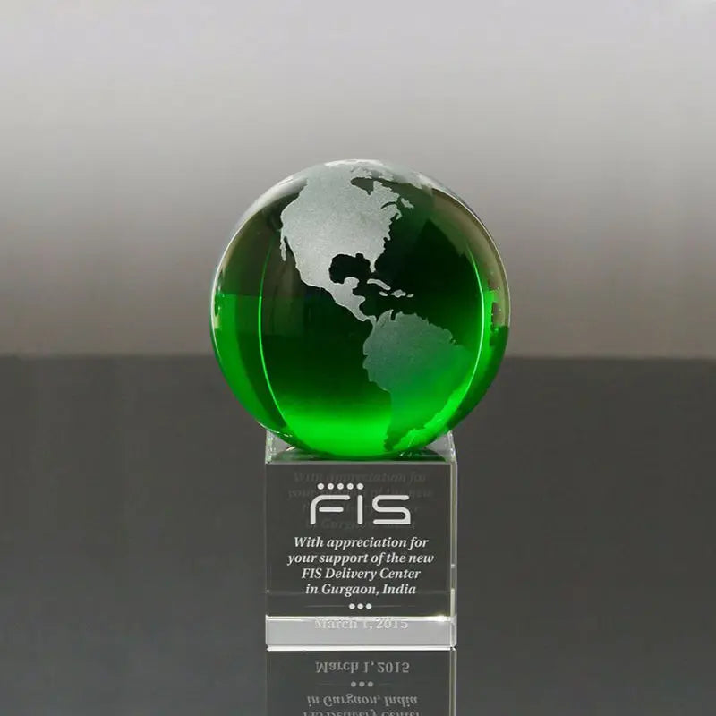 Honor of Crystal Custom Green K9 Stand Globe Ball Trophy Awards World Map Trophy