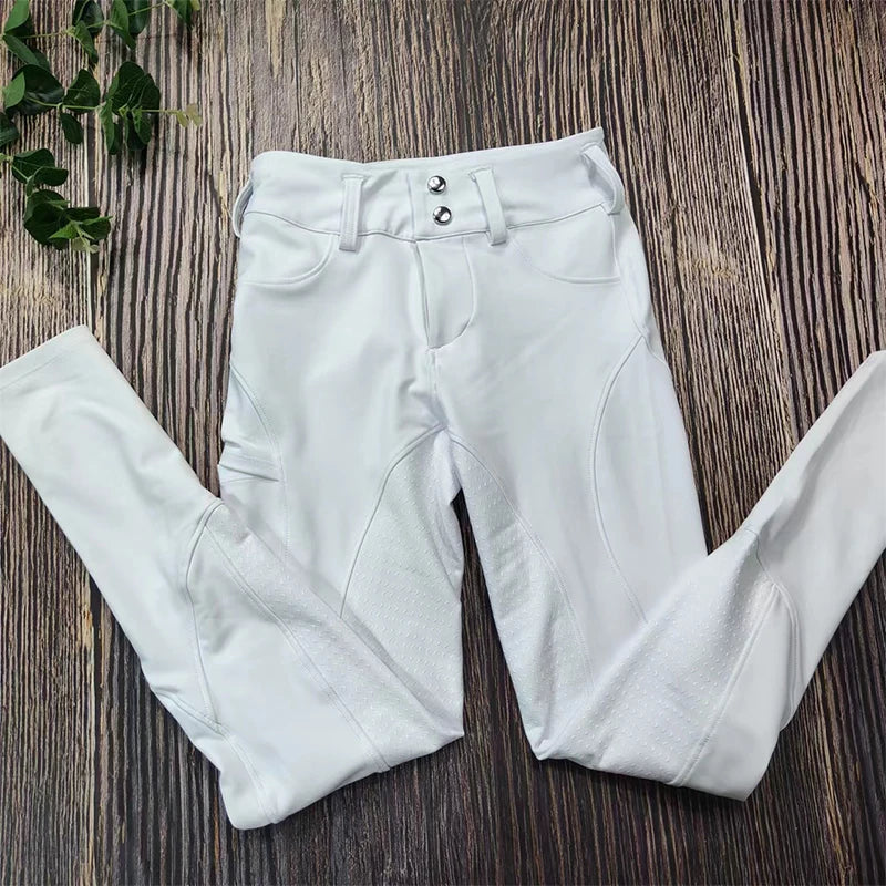 Hot Selling White Button Horse Riding Breeches Custom Logo Equestrian Leggings With Pockets Women Horse Riding Clothes