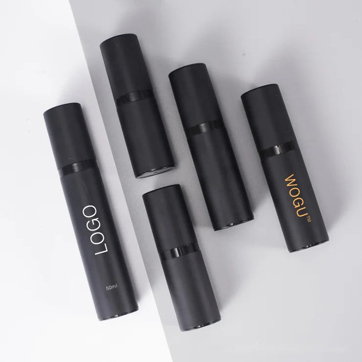 Custom Skincare Cosmetic Packaging Lotion Serum Bottle 15ml 30ml 50ml Empty Airless Pump Spray Matte Black Plastic Bottle