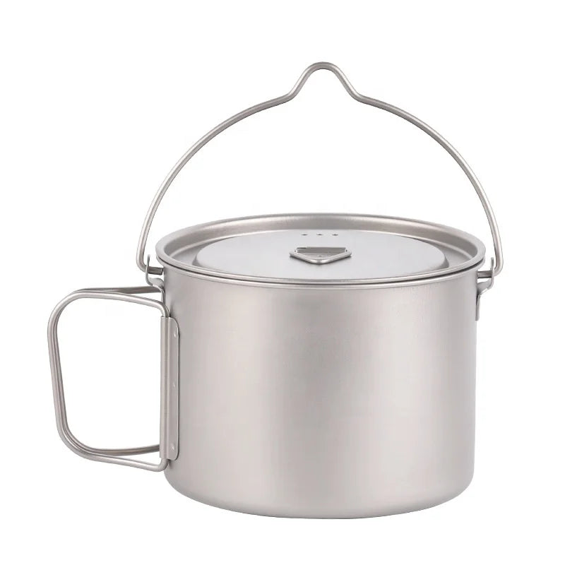 Outdoor Titanium Pot Ultralight Portable Hanging Pot with Lid
