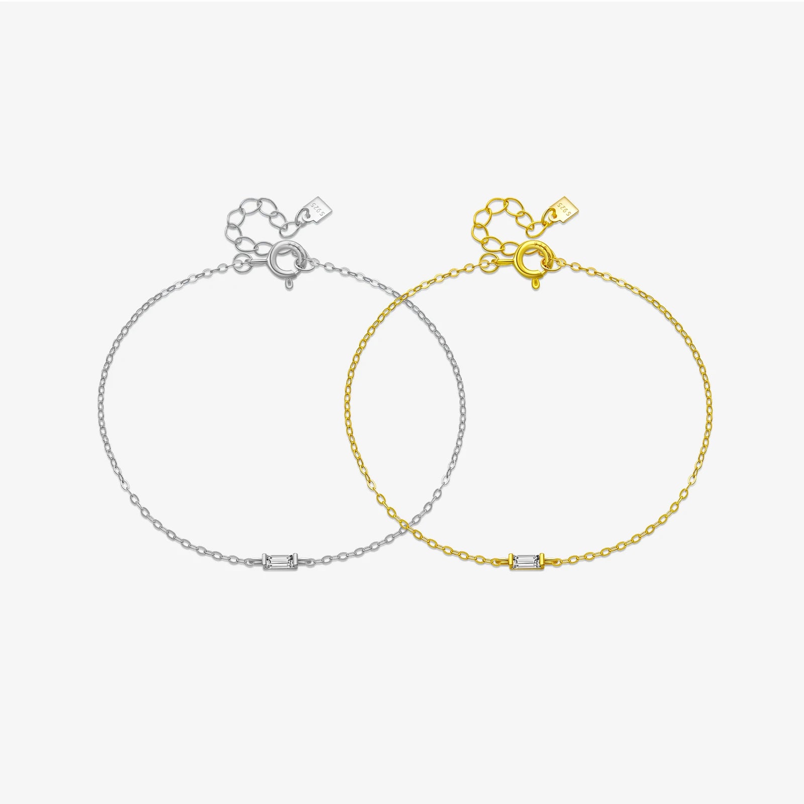 FUAMAY Woman Wholesale Silver Dainty Baguette Diamond Bracelet with Chain 18K Gold Plated Single Baguette Diamond Bracelets