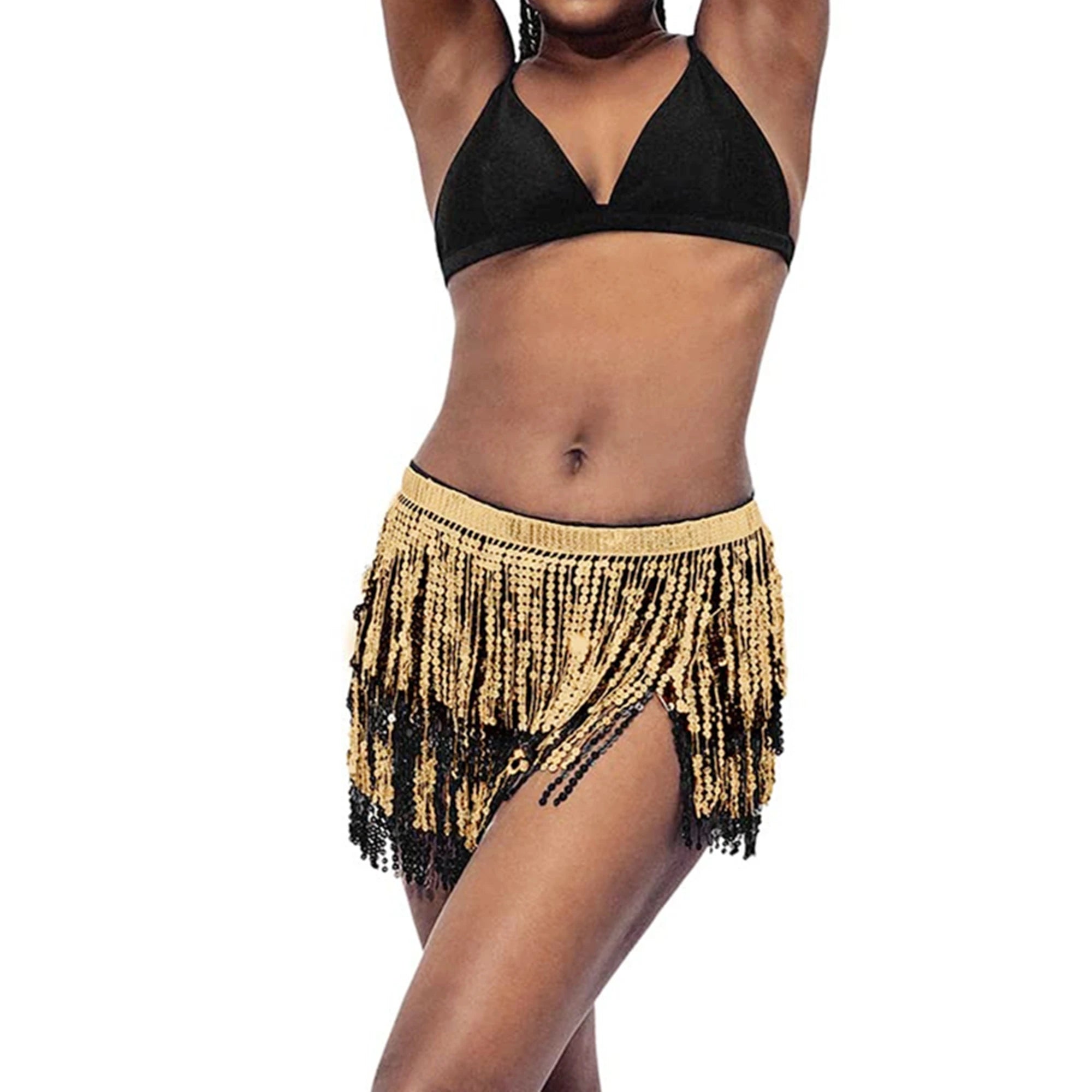 Sequin Fringe Mini Skirt Holographic Tassel Skirts Cowgirl Outfit Belly Dance Hip Scarf